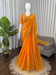 Sari de Seda para Mujer, Diseño de Alta Costura, Sin Arrugas, para Fiestas, Bodas y Diwali - Product Image 3