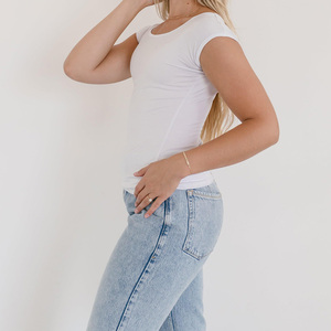 Women's <b>White</b> O-Neck Short <b>Sleeve</b> <b>T</b>-<b>Shirt</b> Minimalist Logo Design Regular Fit 100% Organic Cotton Jersey Breathable Summer - Product Image 6