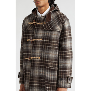 Manteau en laine à carreaux pour homme, longueur genou, col rabattu, manches classiques, épais et chaud, vêtement d'extérieur d'hiver, fermeture à boutons en corne - Product Image 5