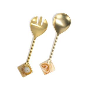 Ensemble de couverts de luxe pour servir le fromage, couteau et fourchette à fromage, dessert, cadeau, style avec poignées en pierre, service à fromage de luxe, couverts dorés, qualité alimentaire - Product Image 2