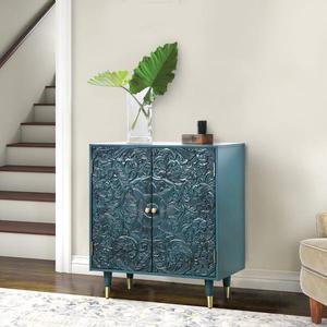 Gabinete de Almacenamiento Moderno con Mandala Floral Tallado a Mano en Madera Sólida - Product Image 1