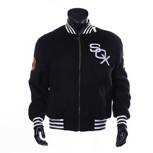 Chaquetas Varsity personalizadas para hombre con cremallera, chaquetas bomber de béisbol para invierno, mangas de cuero, logotipo bordado, chaqueta de tela. - Product Image 1