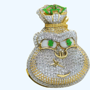 Cartoon Money Bag Pendant Charm Crystal Rhinestone 18K Gold Plated Men's Hiphop Style Themed Jewelry Gift - Product Image 2