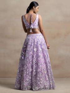 Ensemble Lehenga Choli pour femmes, broderie lourde violette, tenue de mariage indienne traditionnelle, robe longue en polyester à séchage rapide - Product Image 2