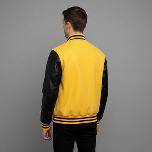 Chaqueta varsity para hombre de alta calidad, 100% lana en el cuerpo y mangas de cuero, con logo bordado personalizado, cálida, de dos tonos, para invierno. - Product Image 6