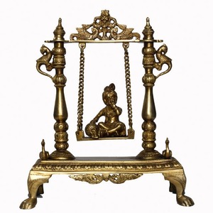 Best Selling Traditional Brass Ganpati Sculpture with Swing Jhula for <b>Mandir</b> Decoration or Festive Celebration for Sale - Product Image 6