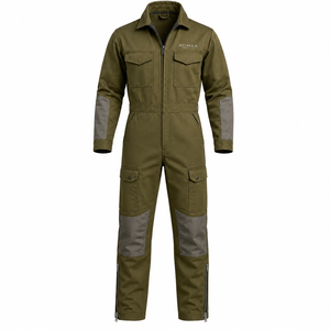 Overol de Trabajo Impermeable de Alta Visibilidad en Verde Oliva y Gris, con Paneles Reforzados de Spandex, Bolsillos Tipo Cargo y Cierres en los Tobillos - Product Image 1