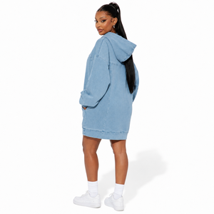 Robe à capuche oversize imprimée pour femme, hiver, avec poches logo sur le devant, manches longues, couleur unie, décontractée, 100% coton, fermeture éclair - Product Image 1