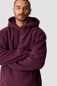 <b>Men's</b> <b>Burgundy</b> Hooded Fleece Pullover Sweatshirt 100% Cotton Anti-Wrinkle Oversized Solid Color Casual Winter Wear - Product Image 4