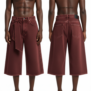 กางเกงยีนส์ขาสั้นดีไซน์ใหม่ล่าสุด ผู้ผลิตยีนส์แบบกำหนดเอง ตัวเลือกการพิมพ์ทุกแบบ กางเกงยีนส์ขาสั้นทรงหลวมแบบฟอกสีสำหรับผู้ชาย - Product Image 1