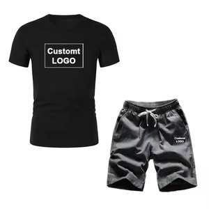Conjunto Deportivo de Verano para Hombre, Camiseta de Manga Corta y Pantalones Cortos de Color Sólido, Traje de Dos Piezas Delgado, Personalizable - Product Image 2
