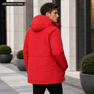 Chaqueta Parka Roja con Capucha para Hombre, Impermeable, de Poliéster 220g, Ropa Exterior Estándar, Casual, Manga Larga, Cierre de Cremallera, ODM OEM Personalizado - Product Image 4