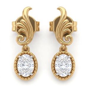 Pendientes de Oro Amarillo de 9K con Diamantes Cultivados en Laboratorio de Corte Ovalado de 1.24 CTW, Joyería Fina Floral Vintage, Venta al Por Mayor OEM - Product Image 1