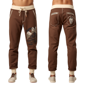 Pantalones de Hombre de Lujo Mocha Ridge con Diseño Apilado, Construcción de Algodón Pesado de Primera Calidad y Estilo Gráfico Bordado Artístico - Product Image 2