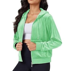 Sudadera con capucha de terciopelo para mujer con logo personalizado, cremallera, holgada, de color liso, para yoga, gimnasio y deportes, ideal para invierno. - Product Image 1