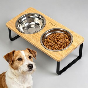 Soporte de Comida para Mascotas de Madera Maciza con Diseño Moderno Personalizado, con Tazón de Acero Inoxidable, Elevador para Perros y Gatos, para Uso en Casa u Oficina - Product Image 3