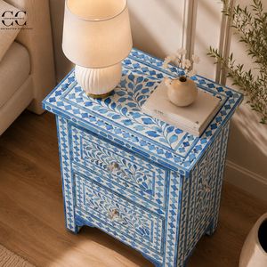 Blue Pattern Living Room Cabinet <b>Side</b> Table Accent Storage <b>Drawer</b> Cabinet for Sofa Corner - Product Image 5