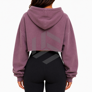 Women's <b>Cropped</b> <b>Zip</b>-<b>Up</b> Hoodie Solid Color Oversized Fleece Sweatshirt With Logo Front Autumn Casual Wear - Product Image 6