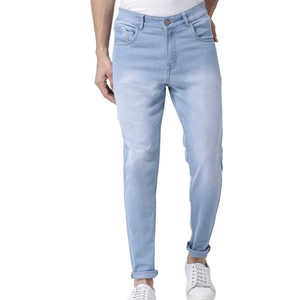 Pantalon en jean extensible coupe slim de qualité supérieure bleu ciel pour hommes, respirant, service OEM, vente en gros - Product Image 1