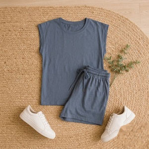 Ensemble de pyjama en jersey de coton et élasthanne respirant pour femmes, avec short, style simple, pour l'été - Product Image 6
