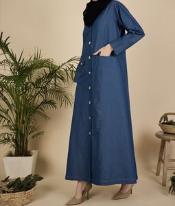 Best 2026 New Style Modest Abaya Robe Islamic Clothing Front Open Muslim Women Long Dress Cotton Solid V Neck Pocket - Product Image 4