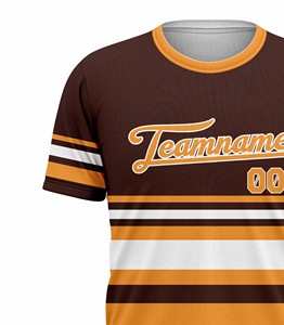 Camiseta Corex de Manga Corta a Rayas Marrón y Naranja con Estampado del Nombre del Equipo, Cuello Redondo, Corte Regular, Estilo Deportivo - Product Image 4
