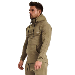 OEM/ODM Men's Fitness <b>Workout</b> Two Piece Set Quarter Zip Pullover <b>Hoodie</b> and Joggers Gym Suit Fleece 100% Cotton Breathable - Product Image 3