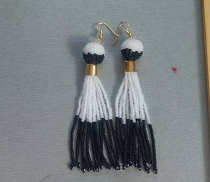 Japanese Elegant Glass Bead Tassel Hip Hop Unisex <b>Drop</b> Earrings Embroidered Cotton Lightweight Earrings with Metal Fittings <b>Back</b> - Product Image 6