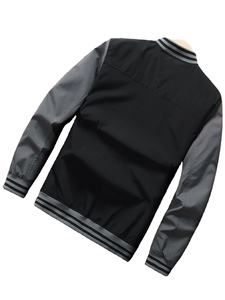 Chaqueta universitaria con ribete a rayas de bloque de color personalizada al por mayor para hombre sin camiseta chaqueta con letras de alta calidad - Product Image 2