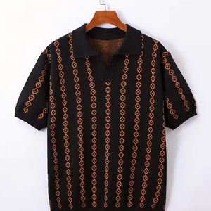 Camiseta de Punto Personalizable para Hombre, con Rayas Verticales Jacquard, Informal, Transpirable, Ecológica, Ligera, para Verano - Product Image 1