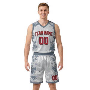 Conjunto de Uniforme de Baloncesto con Camuflaje Digital para Hombre, Jersey sin Mangas con Cuello en V, Pantalones Cortos Holgados a Juego, Nombre del Equipo, Números de Jugador, 100% - Product Image 1