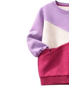 Sudadera de mujer con bloques de color lavanda y rosa, cuello redondo, estilo casual, holgada, personalizada, de moda, para invierno. - Product Image 3