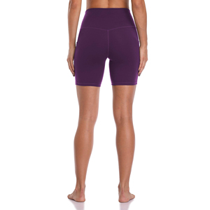 Shorts Deportivos Morados de Cintura Alta para Mujer, Estilo Deportivo, Tejido de Spandex y Poliéster, Transpirables, Cintura Elástica, Color Sólido - Product Image 6