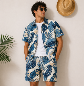 Men's Casual Beech Wear Summer Shirt 300 Grams Breathable Quick Dry Eco-Friendly Short Sleeve Floral Print Design 100% Polyest - Product Image 1