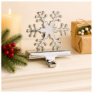 Premium Silver Chrome Metal Snowflake Christmas Stocking Holder Heavy Duty <b>Weighted</b> Fireplace Mantle Hanger <b>Stand</b> For Holiday - Product Image 2