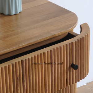 Mesita de noche moderna de teca maciza con dos cajones, colores naturales para dormitorio y sala de estar, muebles para proyectos de hogar y hotel - Product Image 4