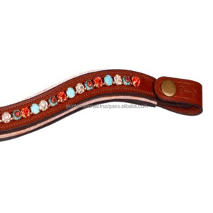 Banda Frontal para Caballo de Cuero con Cristales Redondos de Colores y Lazos Ajustables Personalizados, Estilo Ecuestre - Product Image 3