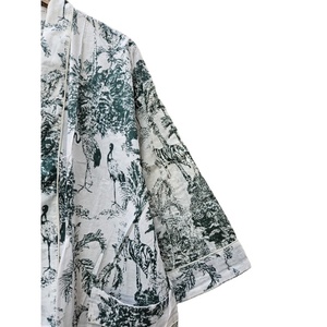 Kimono léger en coton biologique écologique pour femmes, bloc de main imprimé, vêtements d'été, décoration perlée, taille naturelle douce - Product Image 4