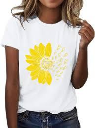 T-shirt rétro imprimé tournesol, coupe slim, en coton respirant, tricoté, décontracté, à manches courtes, pour l'été - Product Image 4