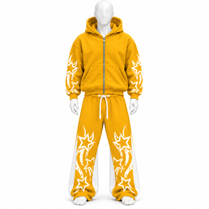 OEM Men Winter Streetwear Hooded Solid <b>Baggy</b> Zipper Fleece Oversized Two Piece Jogging <b>Pants</b> Tracksuit Set Wholesale - Product Image 2