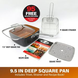 Set di pentole per pentole da Chef 6 Qt in rame antiaderente XL 6 quarti quadrato in casseruola per friggere cestello a vapore lavabile in lavastoviglie-4 - Product Image 6