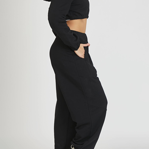 Pantalones Deportivos de Mujer Premium para Invierno, Cintura Alta, Forro Polar Negro, 100% Algodón, Corte Holgado, Pierna Ancha, Secado Rápido - Product Image 5