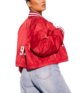 Blouson Bomber en Satin Personnalisé pour Femme, Manches Longues, Boutonné, Style Universitaire Décontracté, Grande Taille, Coupe Courte, Respirant - Product Image 2