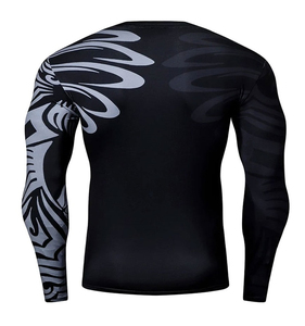 <b>Men's</b> Full Sleeve Rash Guard Black Gray Tribal Eagle Print Quick Dry Breathable UPF50+ <b>Compression</b> Shirt Polyester/Nylon <b>for</b> MMA - Product Image 2