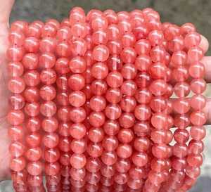 Cuentas de Cuarzo Rojo Cereza Lisas y Redondas, Cuentas Sueltas de Cuarzo Cereza para Fabricación de Joyas, Proveedor Mayorista de Piedras Preciosas - Product Image 3