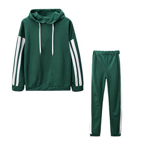 Unisex Black Hooded Tracksuit Set Full Length Striped Casual Autumn Sweatshirt With Drawstring <b>Pants</b> Side Pockets - Product Image 2