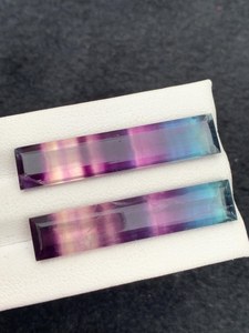 Pareja de piedras preciosas de fluorita natural multicolor, corte baguette, cristales sueltos para la elaboración de joyería. - Product Image 1