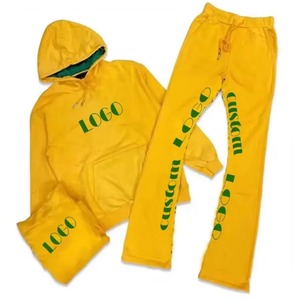 Custom Men's Eco-friendly 300g Hooded Tracksuit <b>Set</b> Polyester <b>Knitted</b> Streetwear Winter Logo Print Sweatshirt Pants - Product Image 3