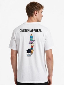 Oneten Apparel Camiseta blanca de manga corta para hombre con estampado de dibujos animados Planet Stack Astronaut y cuello redondo - Product Image 4