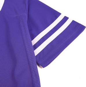 Purple <b>V</b>-<b>Neck</b> Short Sleeve Sport Jersey With <b>White</b> Stripes Quick Dry Polyester Casual <b>Shirt</b> Summer Wear - Product Image 4